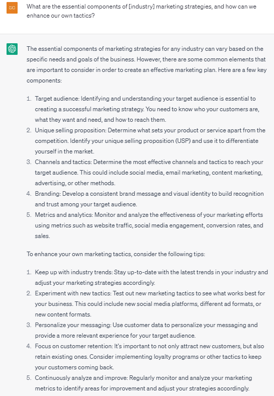 Analyzing Your Competition Examples