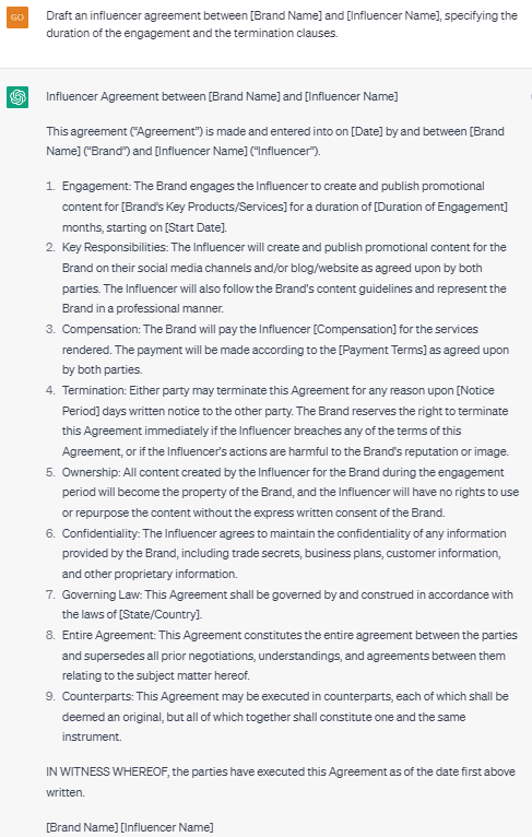Influencer Agreements eg 2
