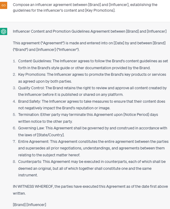 Influencer Agreements eg