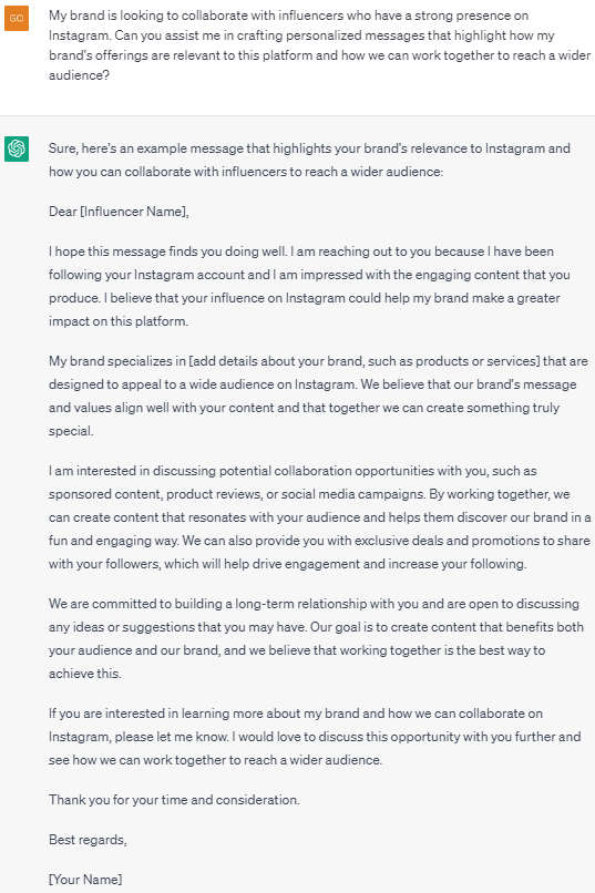 Messages for Influencers eg 2