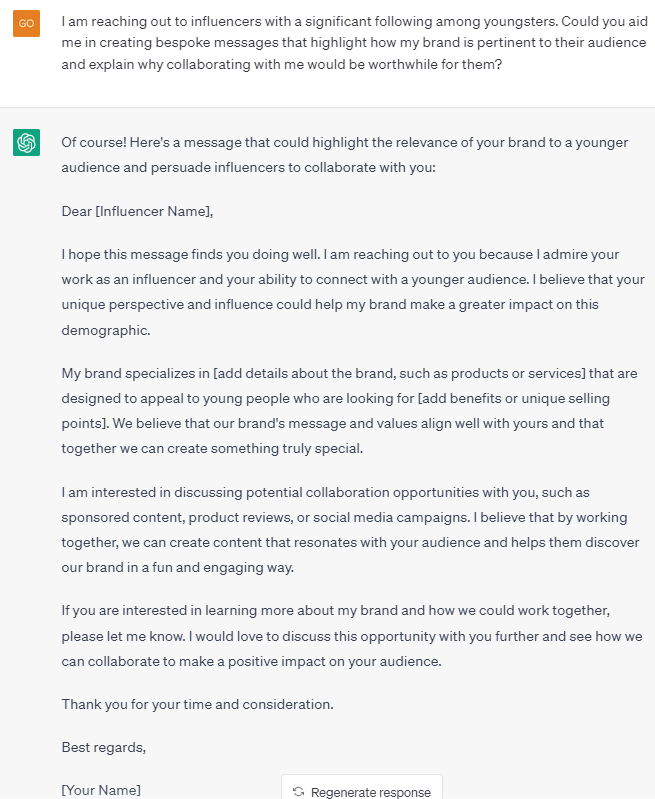 Messages for Influencers eg