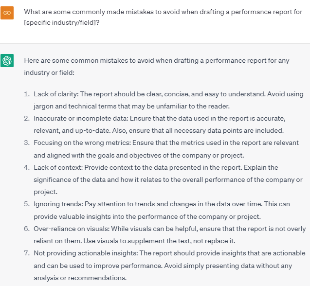 Performance Reports eg 2