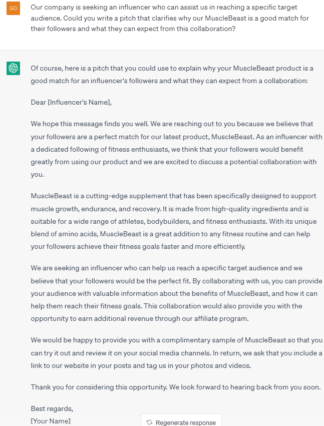 Pitch for Influencer eg